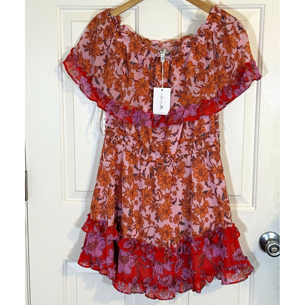NWT Jessica Simpson Amelia Pink Floral Off Shoulder Mini Dress Size S Ruffle